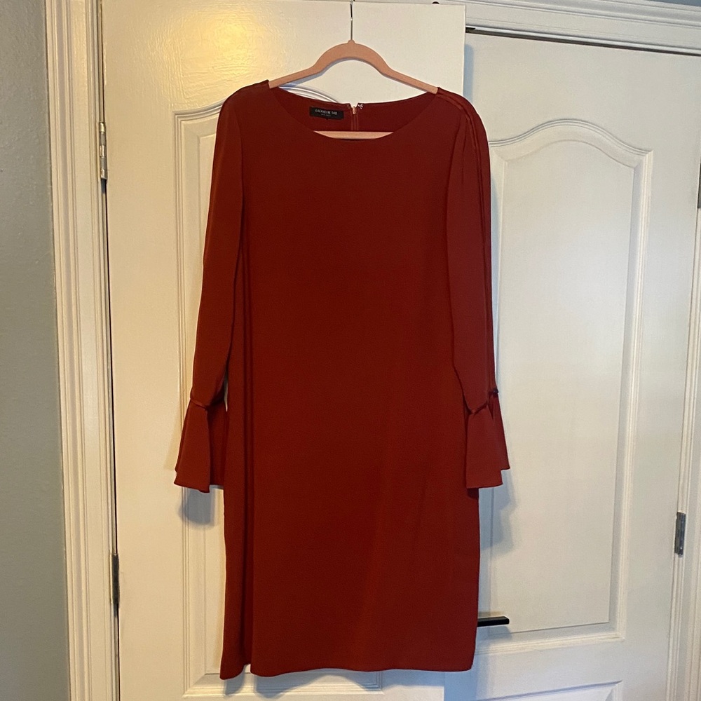 Lafayette 148 New York Long-Sleeve Rust-Red Shift Dress